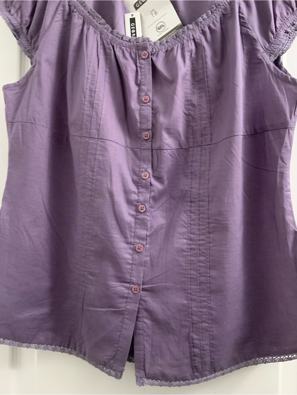 George Lavender Button-Front Ruffle Sleeve Top - Picture 5 of 10